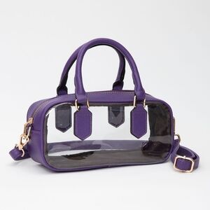Purple Handle Structured Transparent Clear Handbag Crossbody Bag Purse